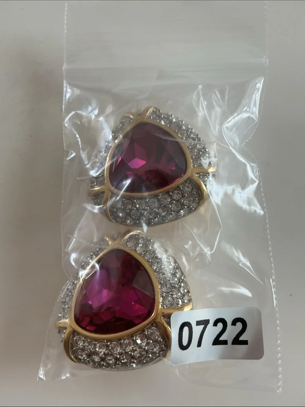 RARE Swarovski Gold-Tone Fuchsia Crystal HUGE HEAVY AND PRISTINE Clip Earrings